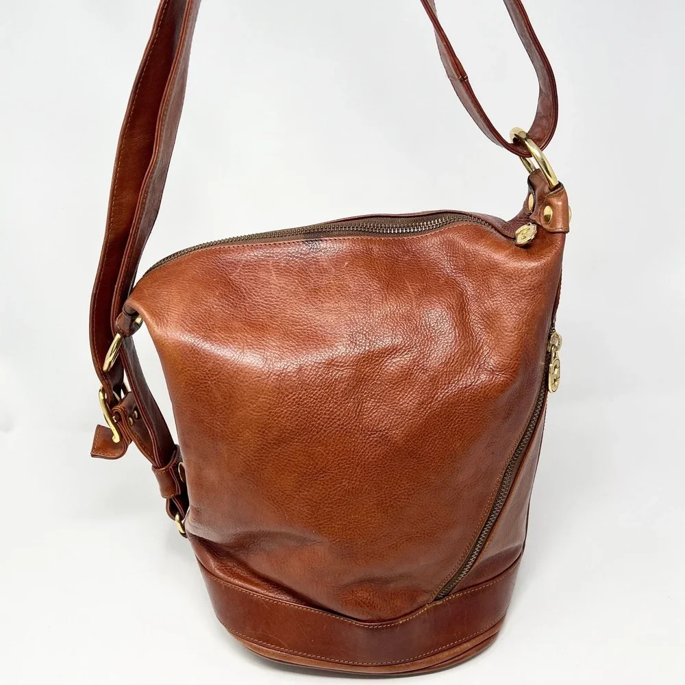 Marino Orlandi Brown Leather Backpack with Gold Hardware